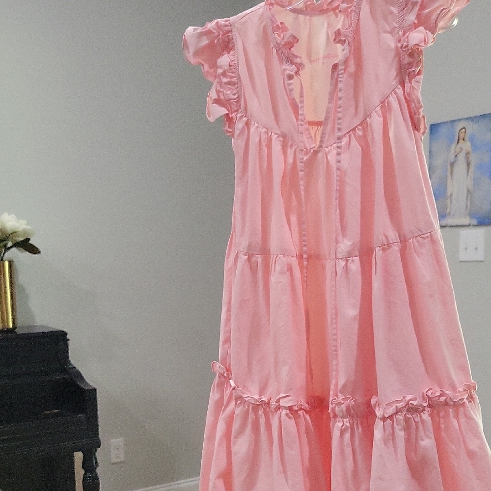 Pink Ruffled Chemise with Flutter Sleeves